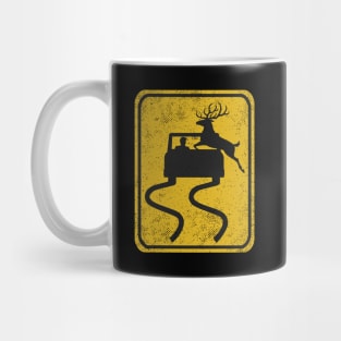 Swerving Car Meets Deer Crossing Vintage Road Sign Mug